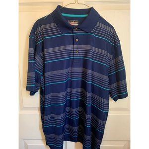 VGUC Mens Dry Fit Short Sleeve Blue Striped Golf Shirt Size XL Extra Large